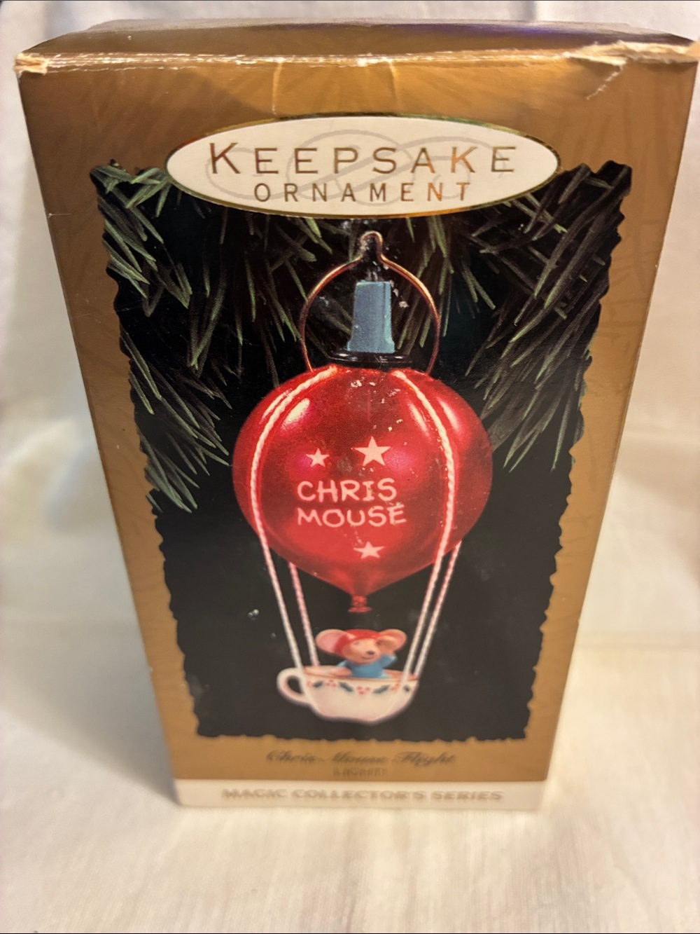 Hallmark Keepsake Ornament Chris Mouse Flight Red Balloon Hot Air Teacup 1993